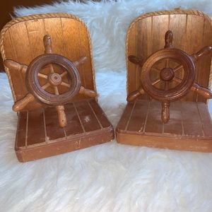 Vintage Wooden Ships Wheel BookEnds